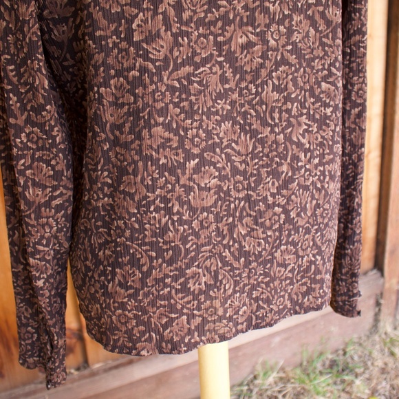 Vintage Jones New York 100% Silk Long Sleeve Brown Patterned Blouse - Picture 7 of 16